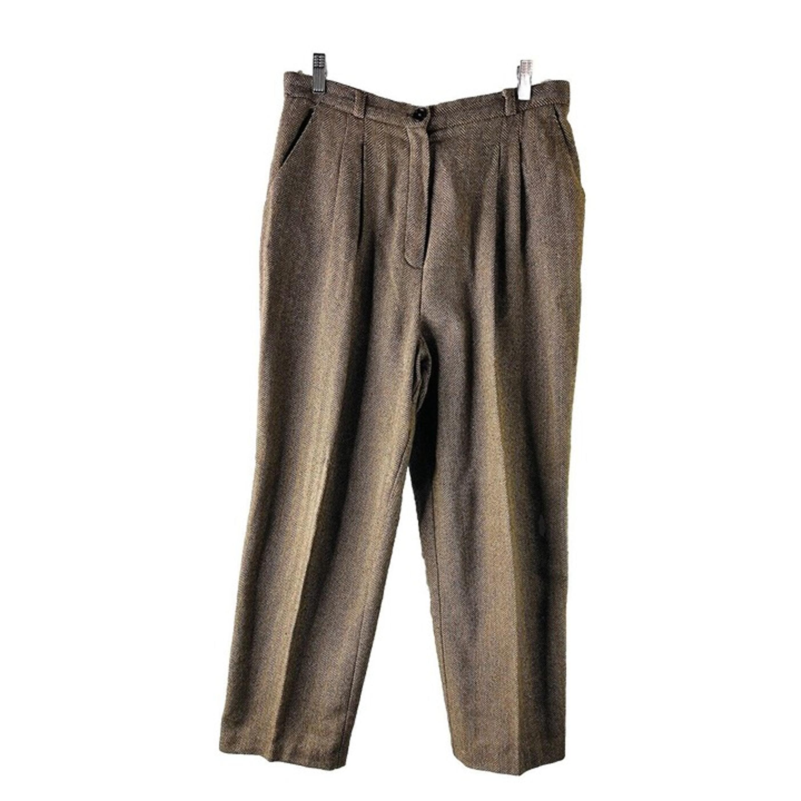 Vintage 80s Womens 16 Wool Herringbone Pleated Trousers Dress Pants USA