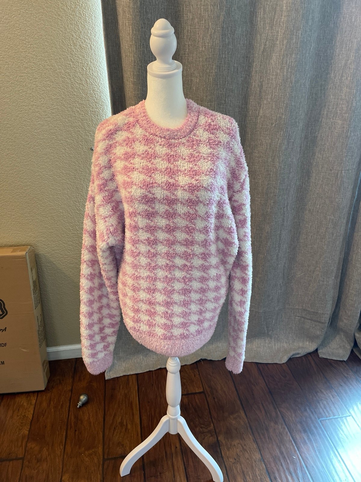 Skim, cozy, unisex pull over color is pedal hounds tooth size large, extra large