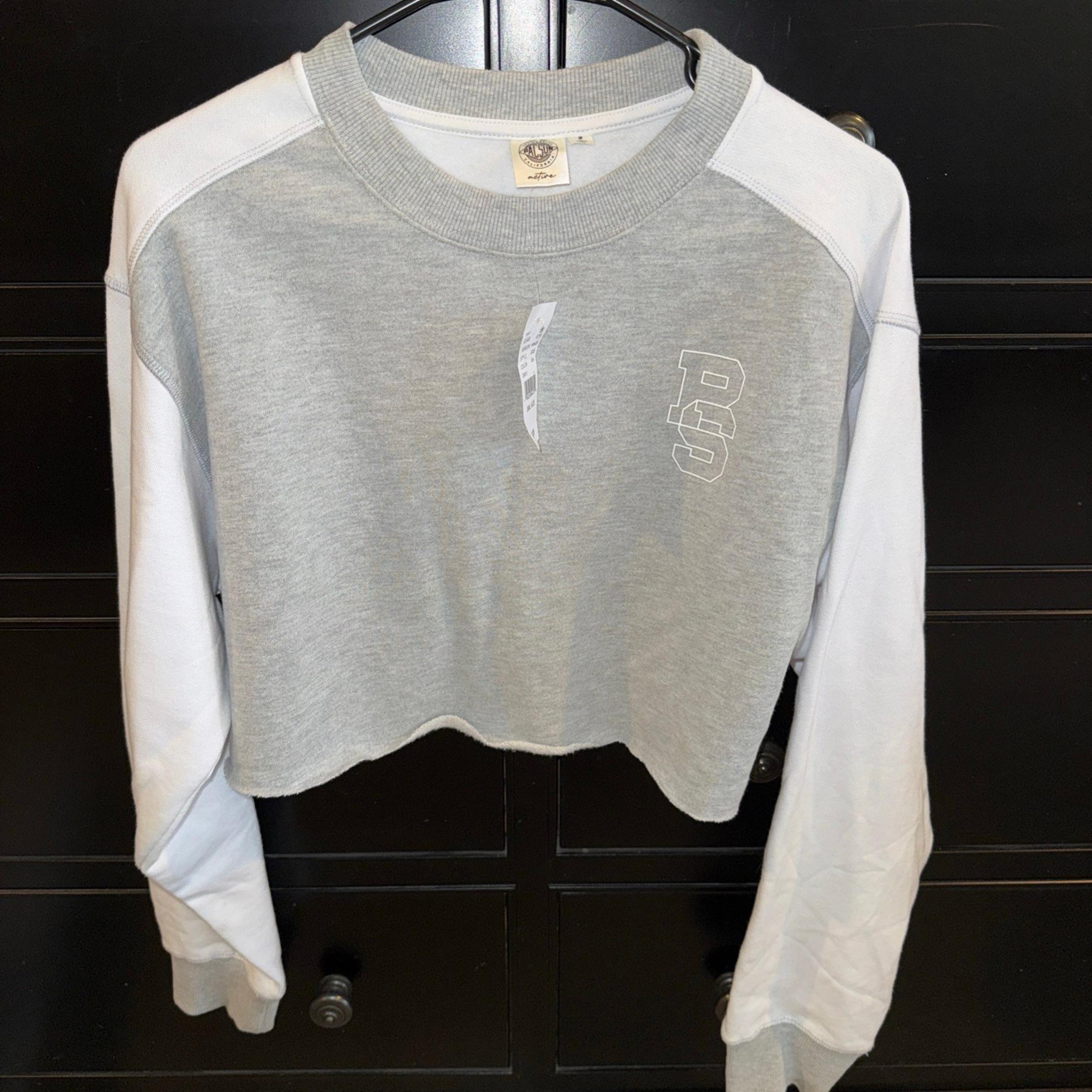 PAC SUN Active Women’s Cropped Sweatshirt Small Gray White NWT Raw Hem