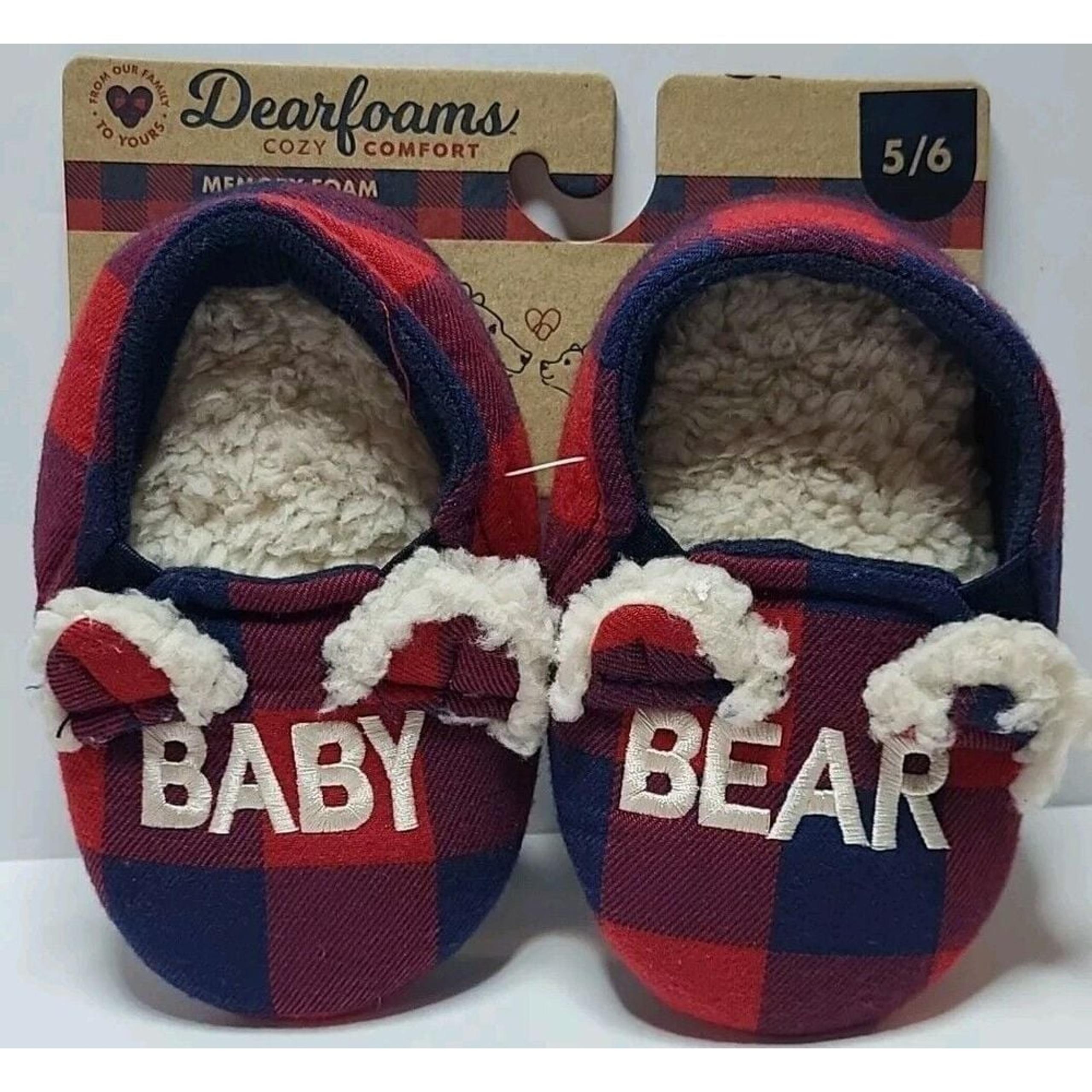 Baby Bear Plaid Christmas Bootie Slippers 5-6 Sherpa Lined - Dearfoams