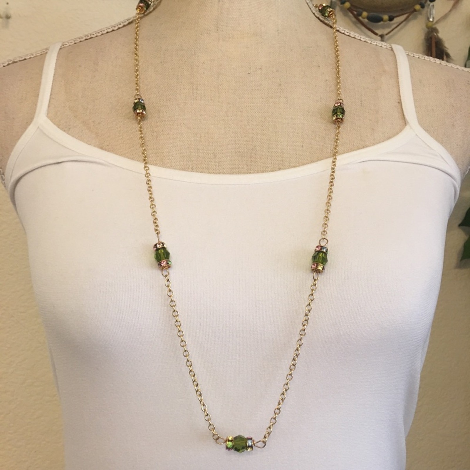 14k gold filled chain glass stone accent necklace