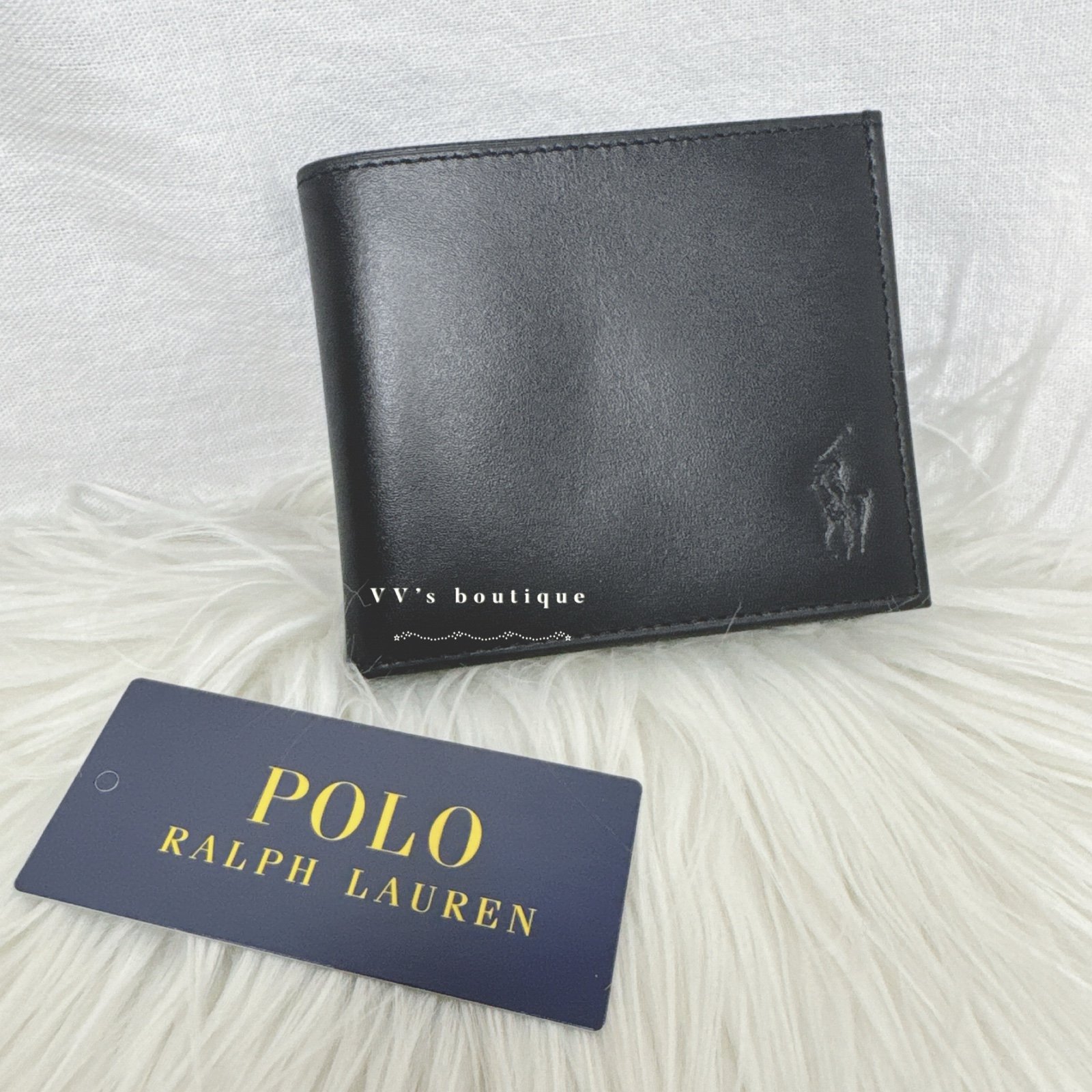 NWT Polo Ralph Lauren Men Billfold Smooth Leather Slim Wallet Black