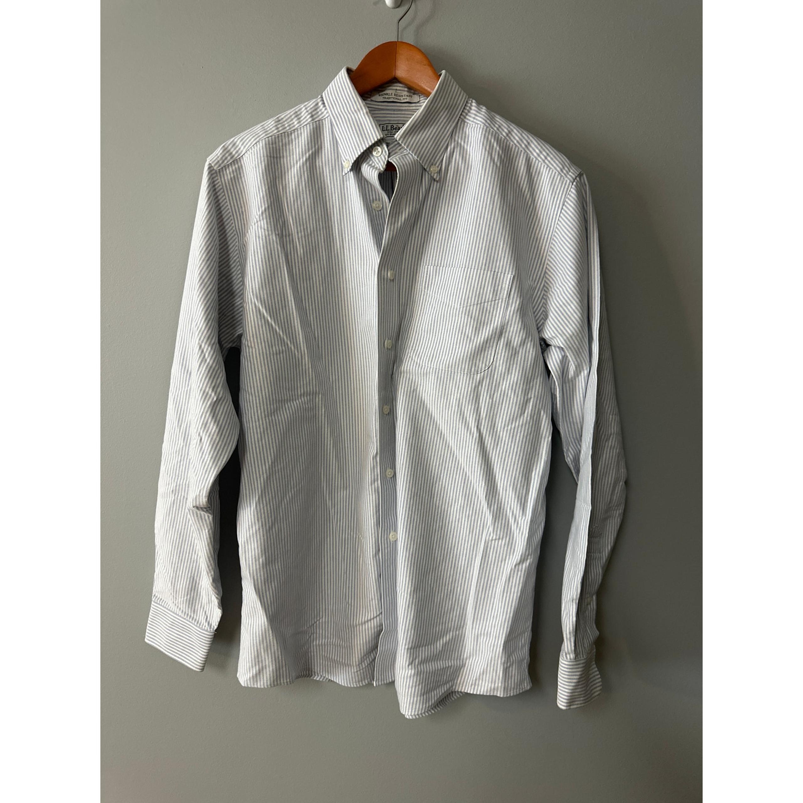 Men’s Size 15.5 35 L L.L. Bean Blue Striped Dress Shirt