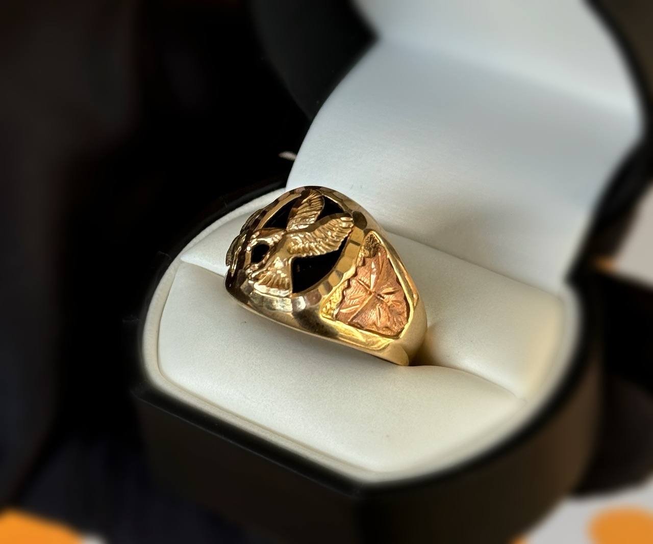 Jewelry 10k solid yellow rose two tone gold onyx stone 0.80CTW eagle ring size14