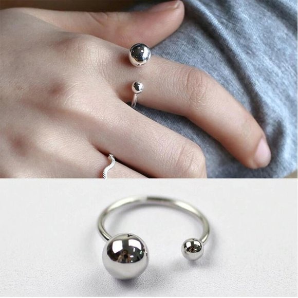 NEW 925 Sterling Silver Bead Ball Adjustable Ring