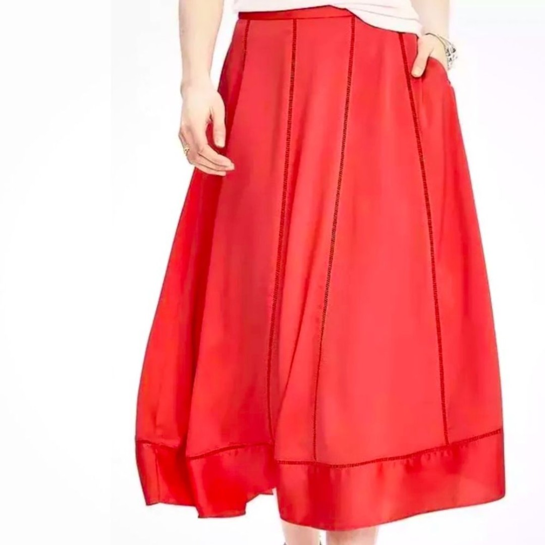 Banana Republic Midi Sweep Skirt coral color Size 2 Retail 118 Sold Out