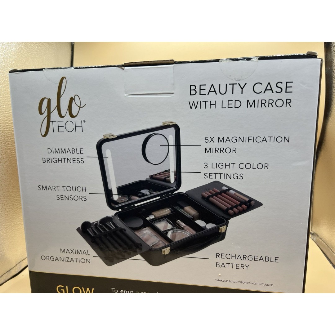 Glo Tech Beauty Case With LED Mirror Black Opened Box