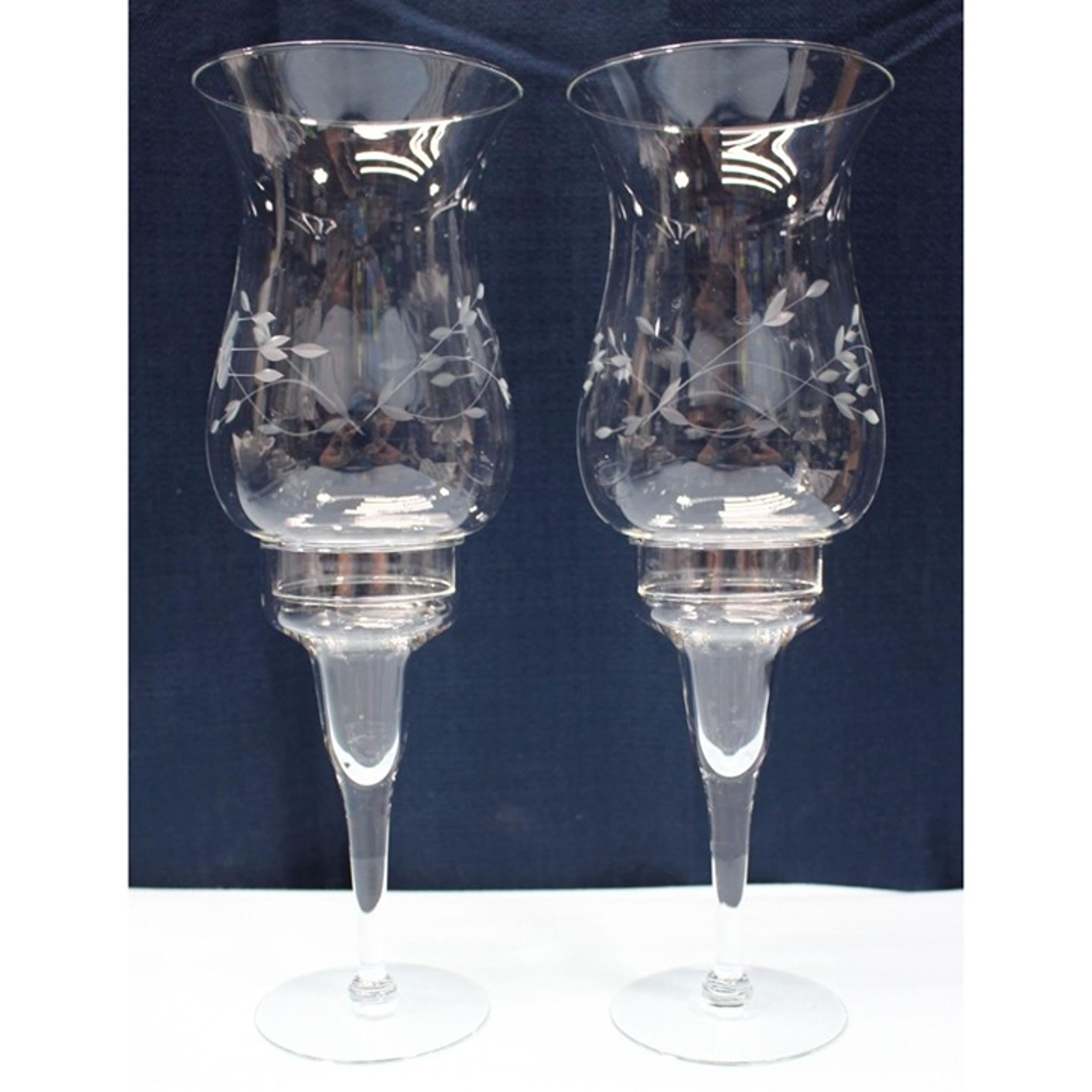 PAIR Princess House HERITAGE #428 Pillar Candle Holder Hurricane Lamps LOT OF 2
