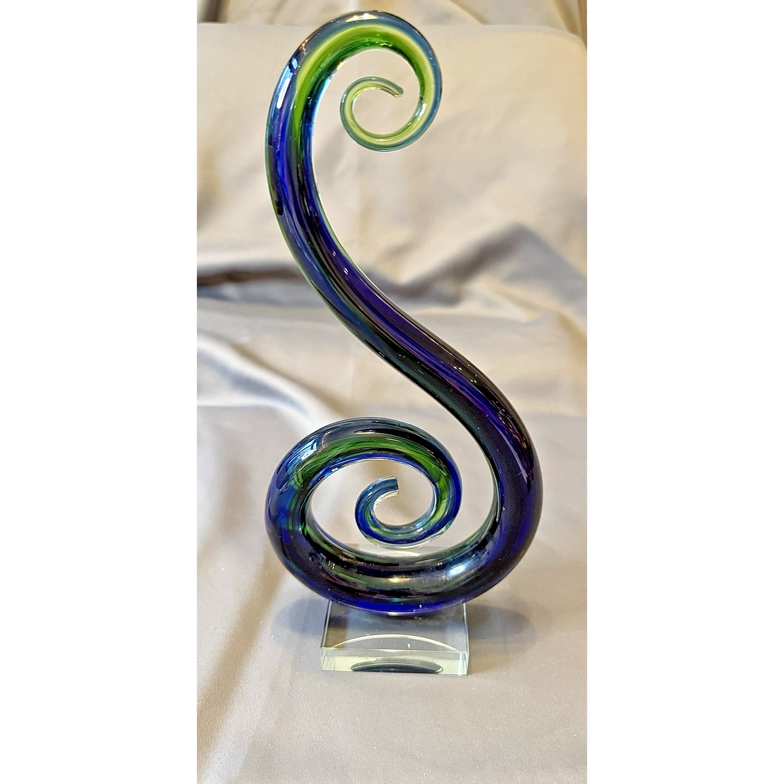 Murano Glass Art Blue Green Swirl Blown Glass Sculpture 13 Modern Decoration