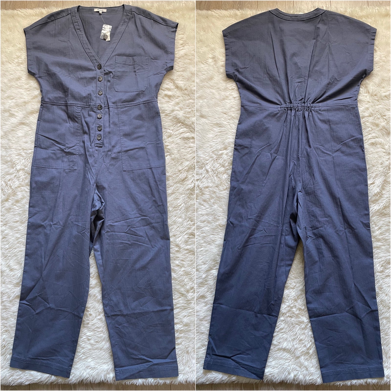 Madewell Cap-Sleeve Jumpsuit Coveralls Button Front Sunfaded Indigo XL shops NWT New