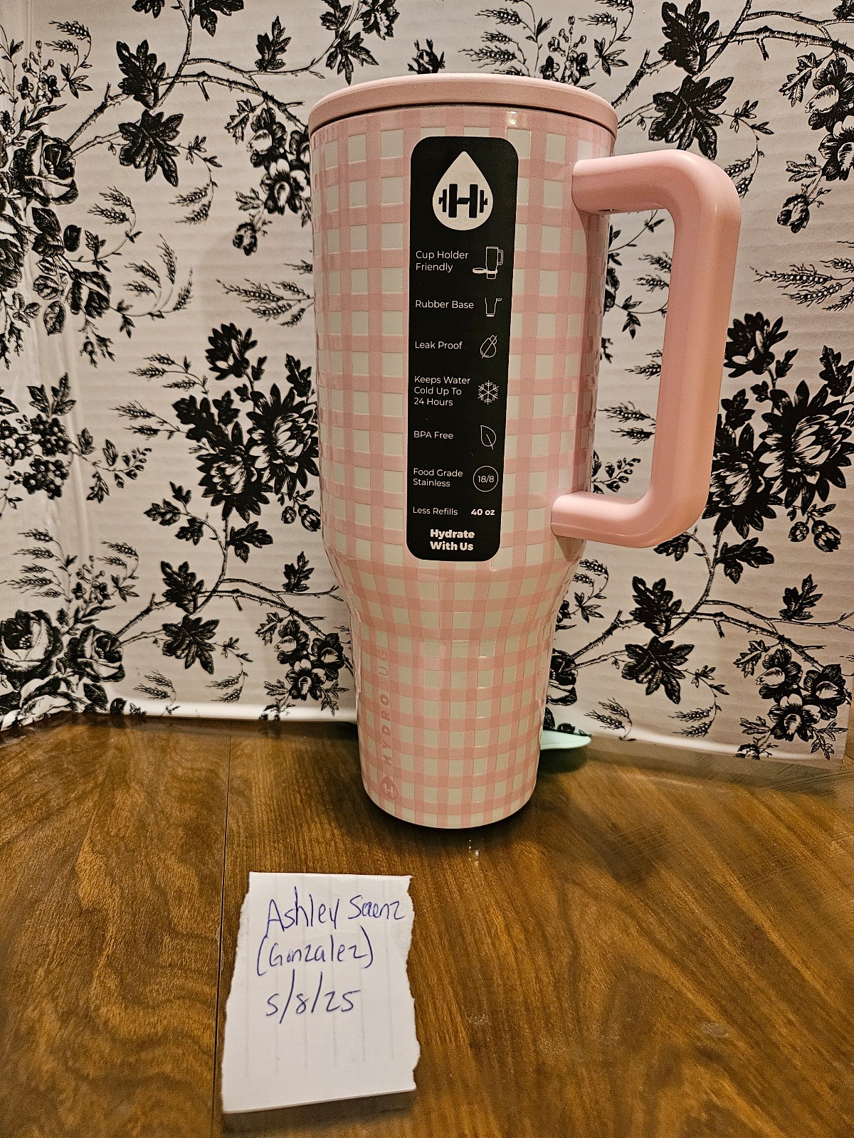 Pink Gingham Hydrojug 40oz