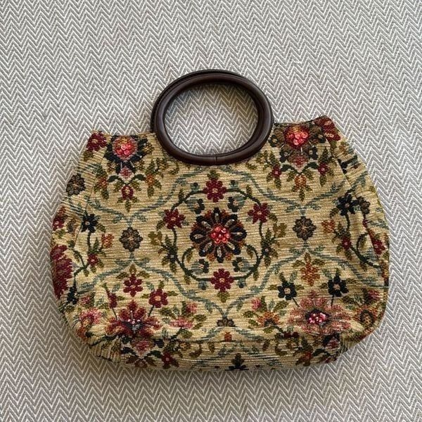 Forever by Fossil Medium Beaded Floral Tapestry Bag