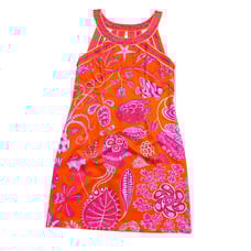 Gretchen Scott Isosceles Sea of Love Patterned Mini Dress Women's Large Orange