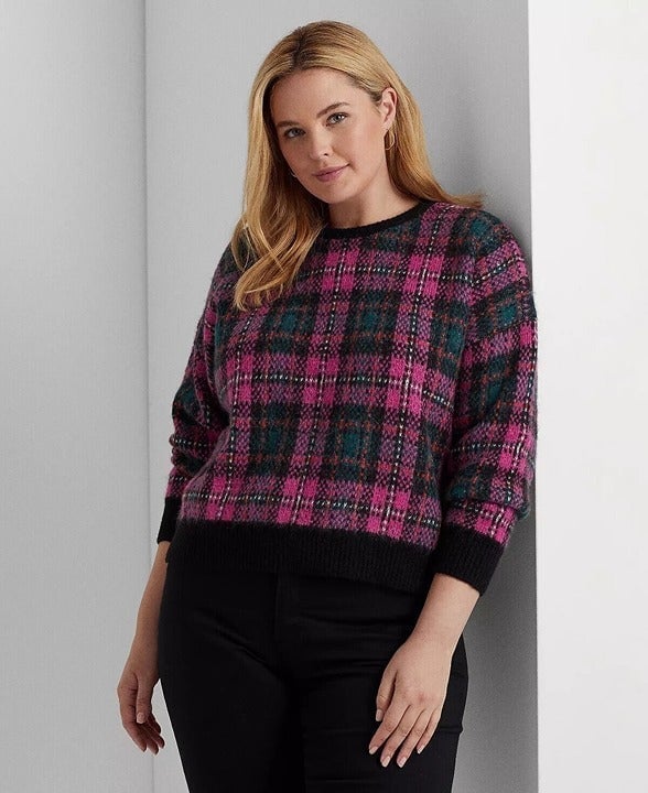 NEW! Lauren Ralph Lauren Women's Plus 1X Plaid Wool-Blend Sweater NWT 195