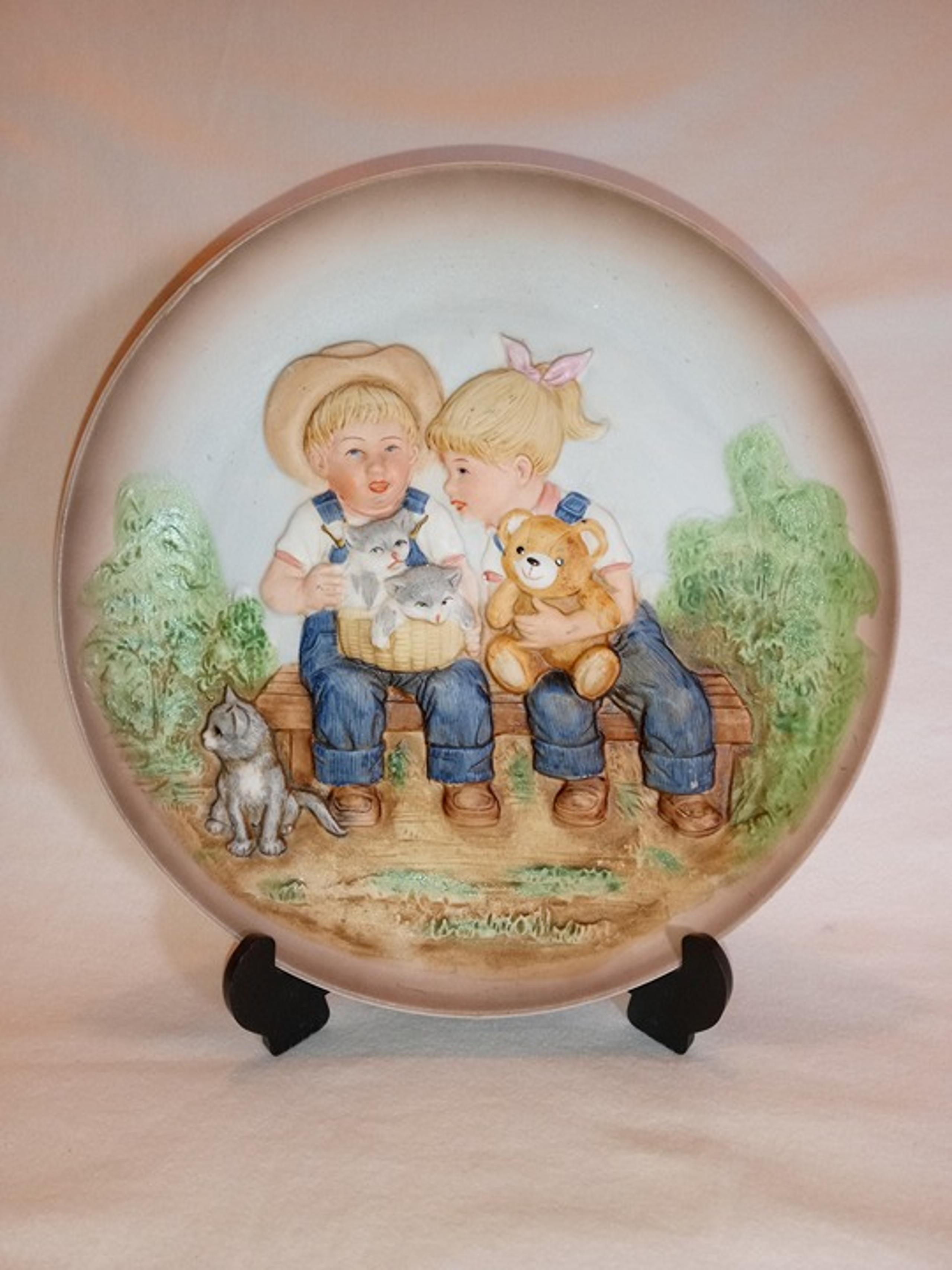 HOMCO Home Interiors Gifts 1985 Denim Days #1505 "A Sunny Day" Debbie & Danny