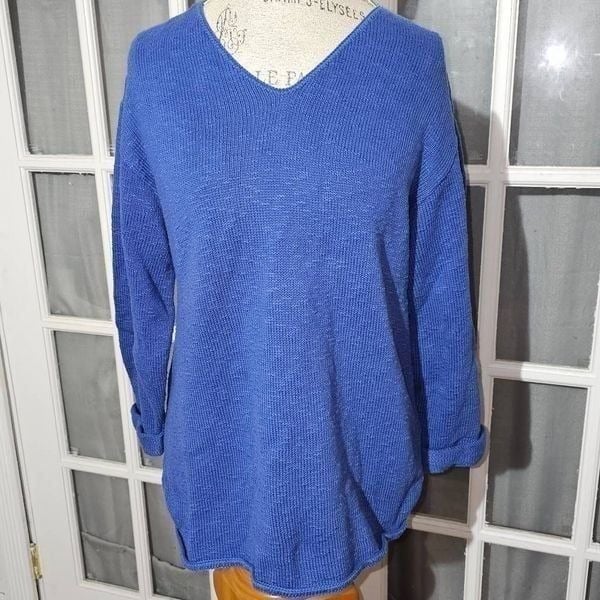 Vintage Misolli Womens Blue Knit V Neck Sweater Small