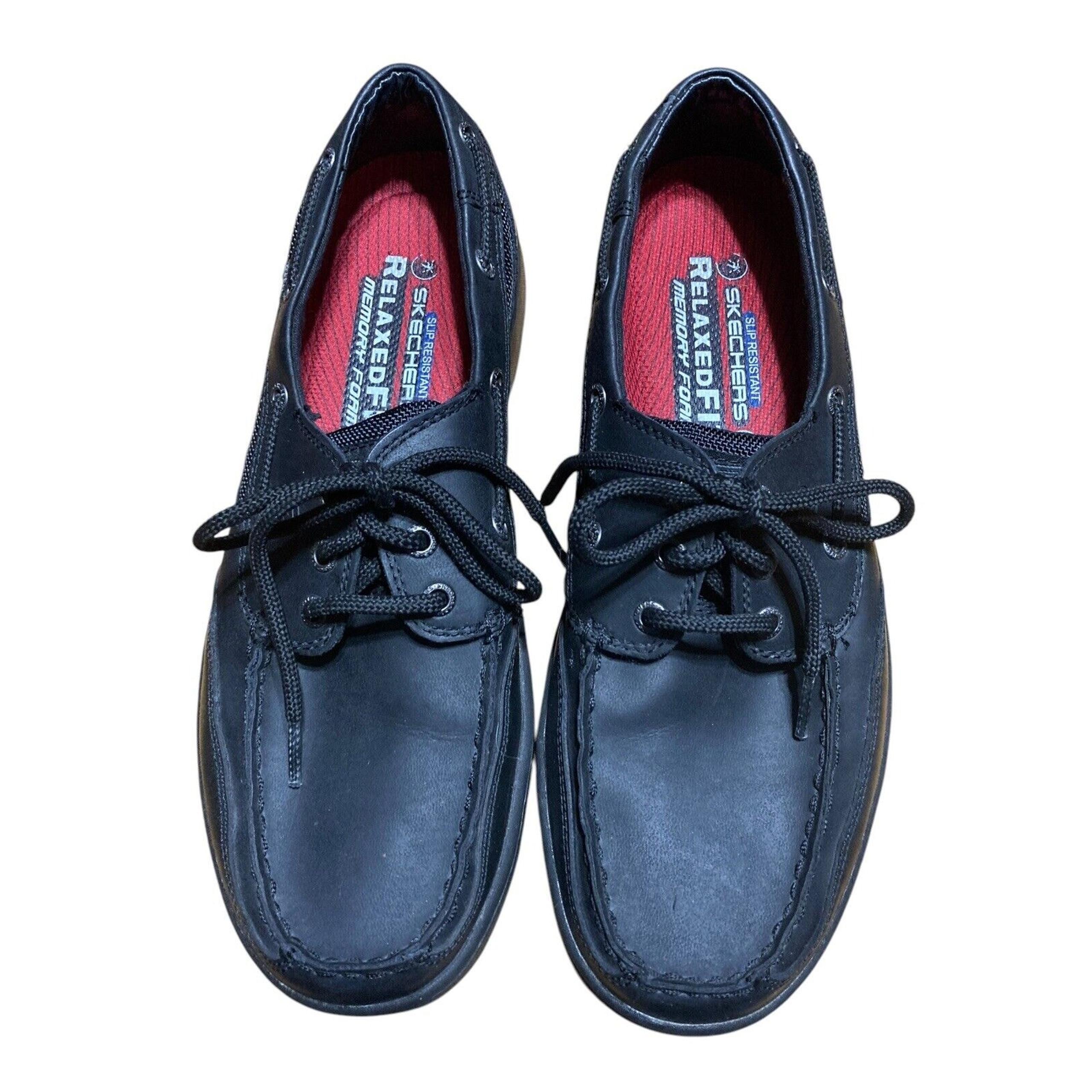 Skechers Women's Size 9 Black Leather Slip Resistant Slip On Work Boat Shoes