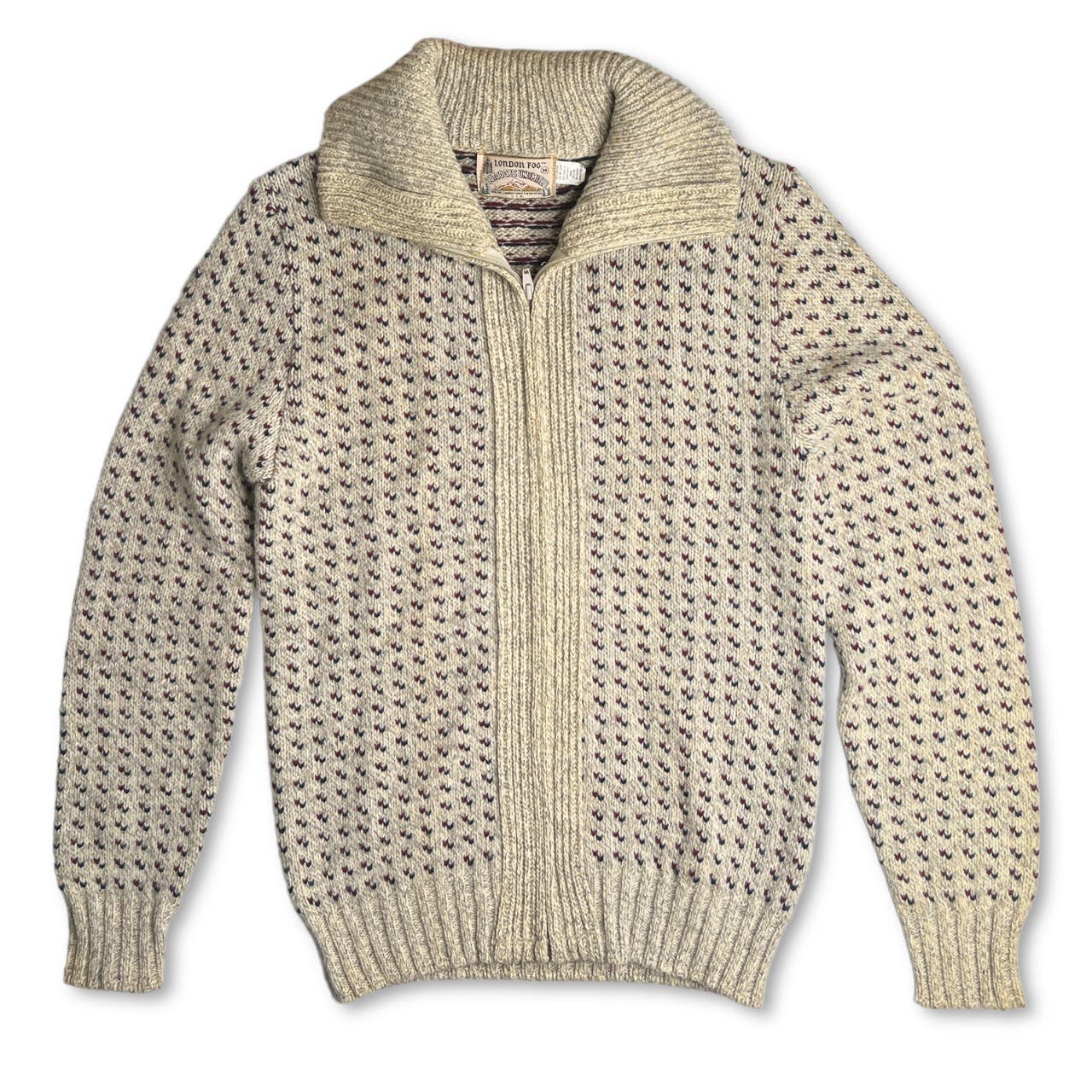 London Fog Cardigan Sweater Made in USA Knit Full Zip Sz XL