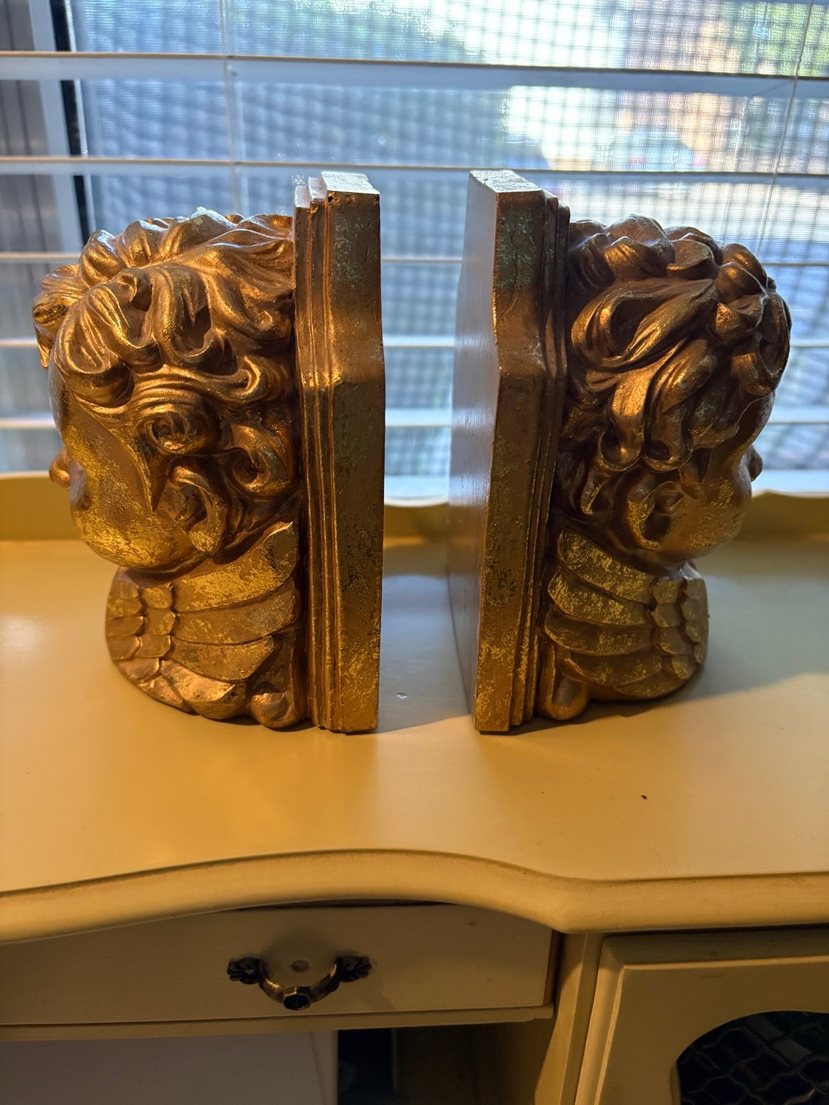 Vintage Gold Cherubs Chalk Ware Bookends