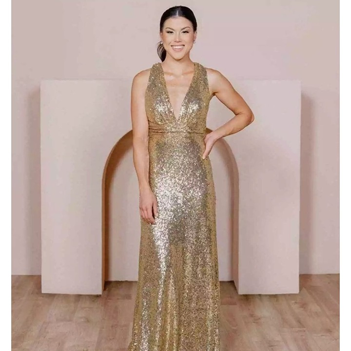Revelry Dylan Bridesmaid Dress in Champagne Gold Sequin Size 10