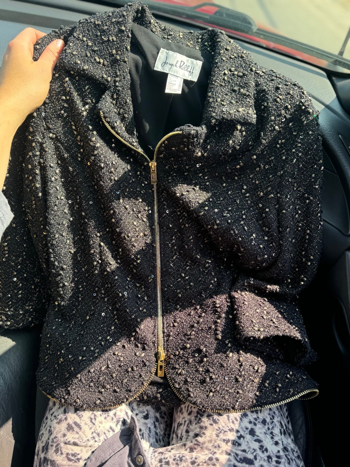 VINTAGE designer Joesph ribkoff sequin gold jacket zip up