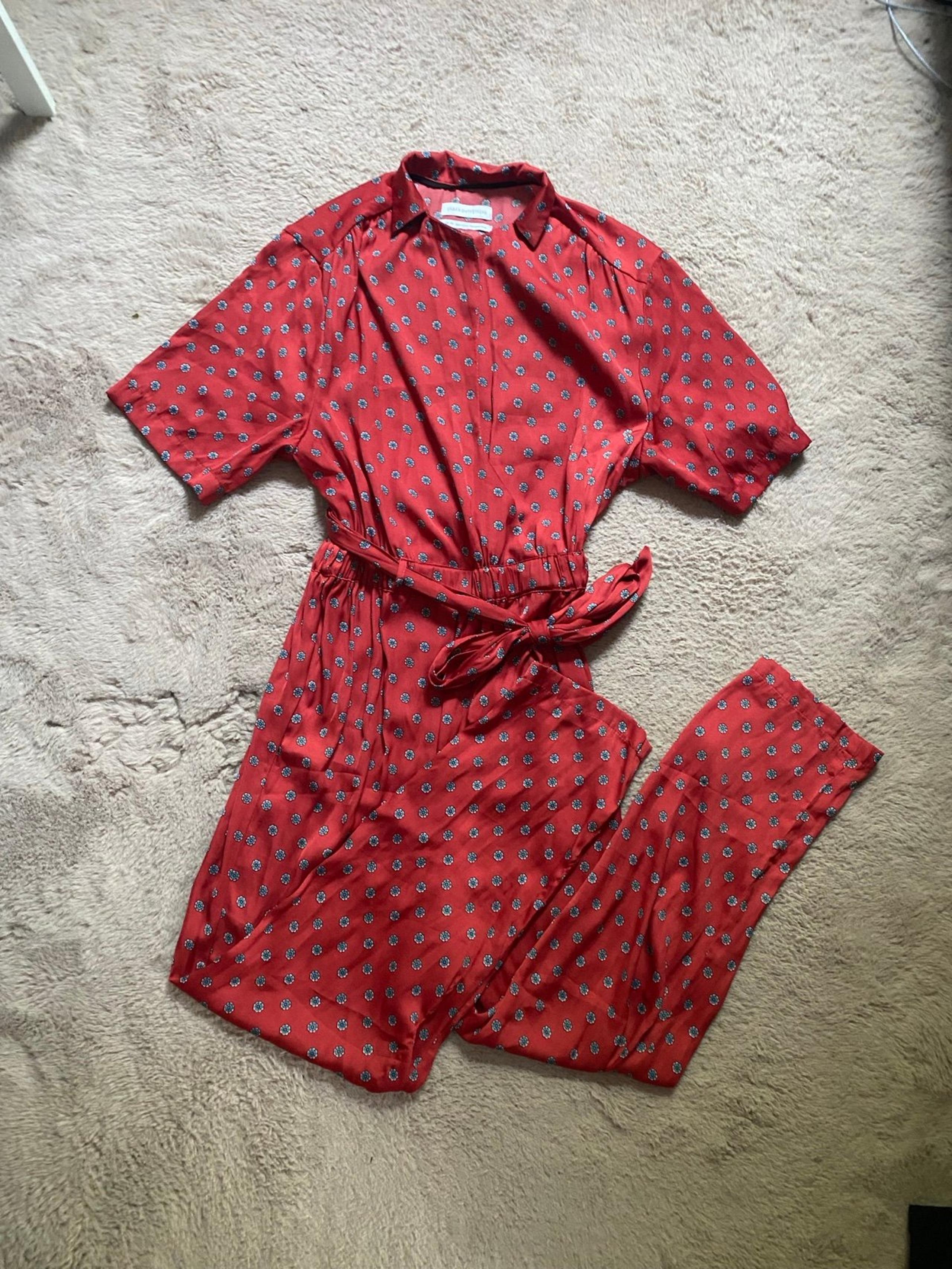 Urban Outfitters Bezel Wrap Front Short Sleeve Jumpsuit Size XS Red Retro Floral
