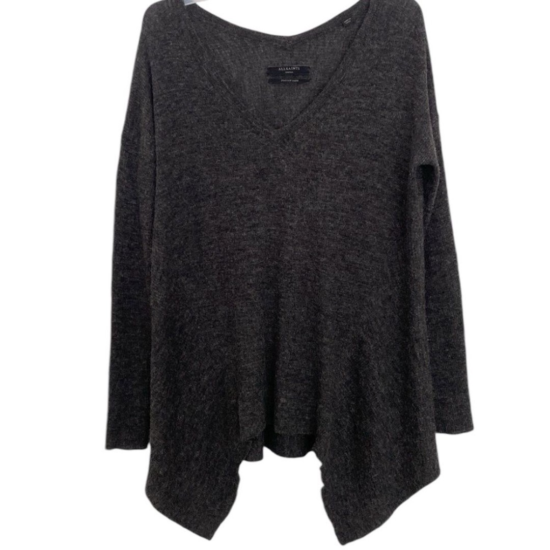 All Saints Kelsey Asymmetrical V-Neck Italian Wool Alpaca Long-sleeved Sweater S