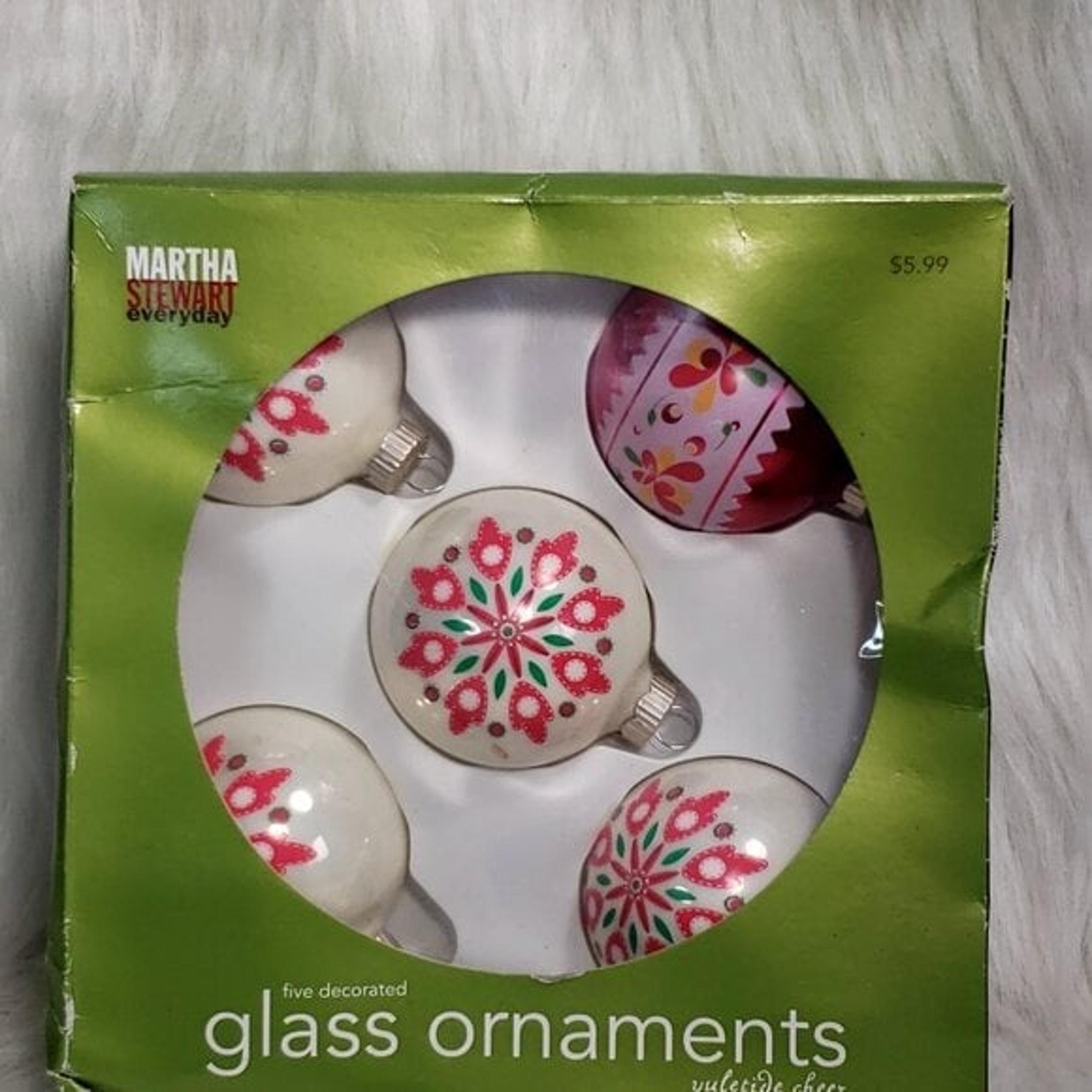 MARTHA STEWART Pink Christmas Gift / Tree Ornaments : Set Of 5 w/ box retro