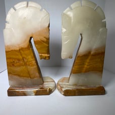 Onyx Marble Horse Head or Chess Piece Book Ends