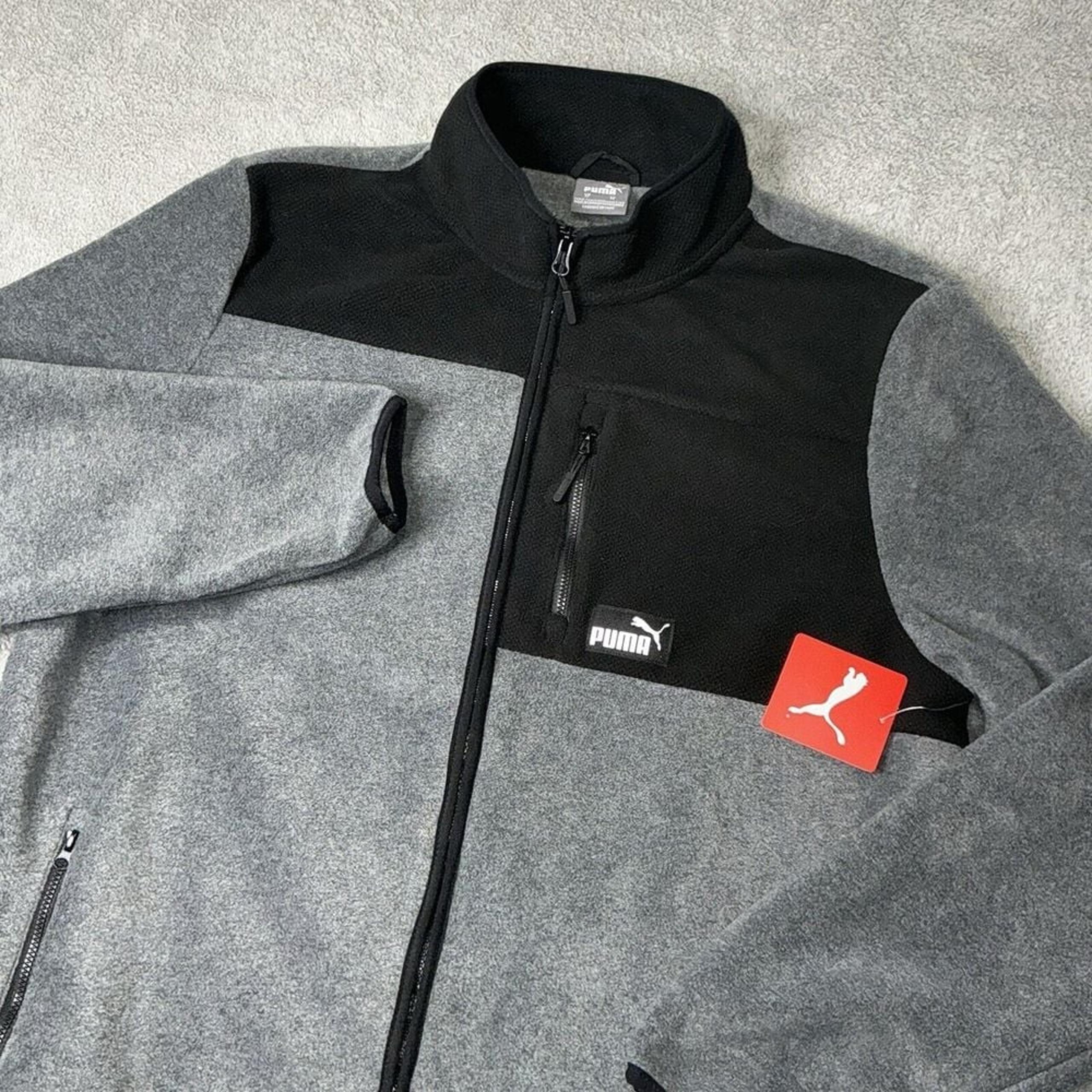 Puma Men's M Full Zip Jacket Polar Fleece Color blocked Charcoal Black