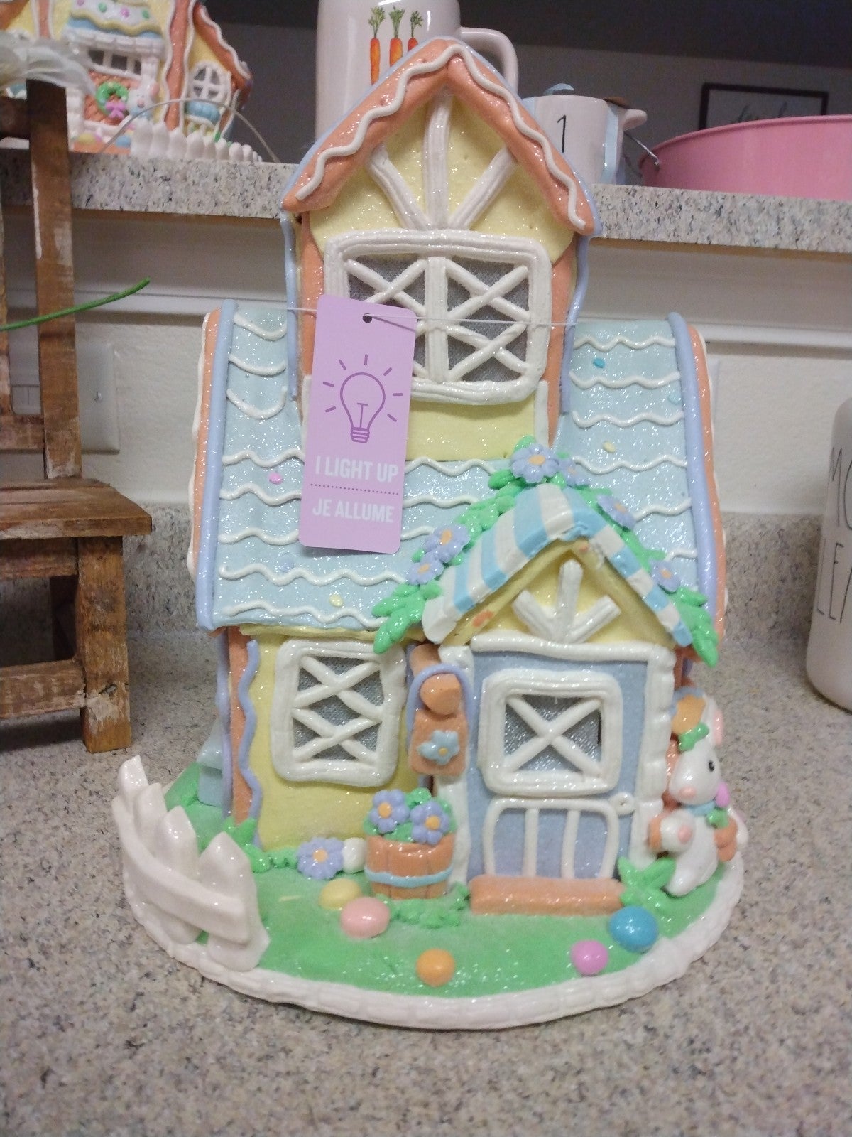 Pastel Easter gingerbread house