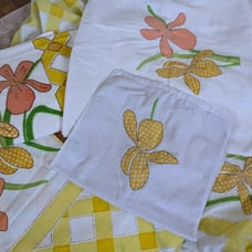 Vintage Utica floral yellow orange green bath towels bed sheet diy fabric scrap