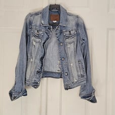 Abercrombie & Fitch Light Wash Distressed Denim Jean Jacket Sz Large