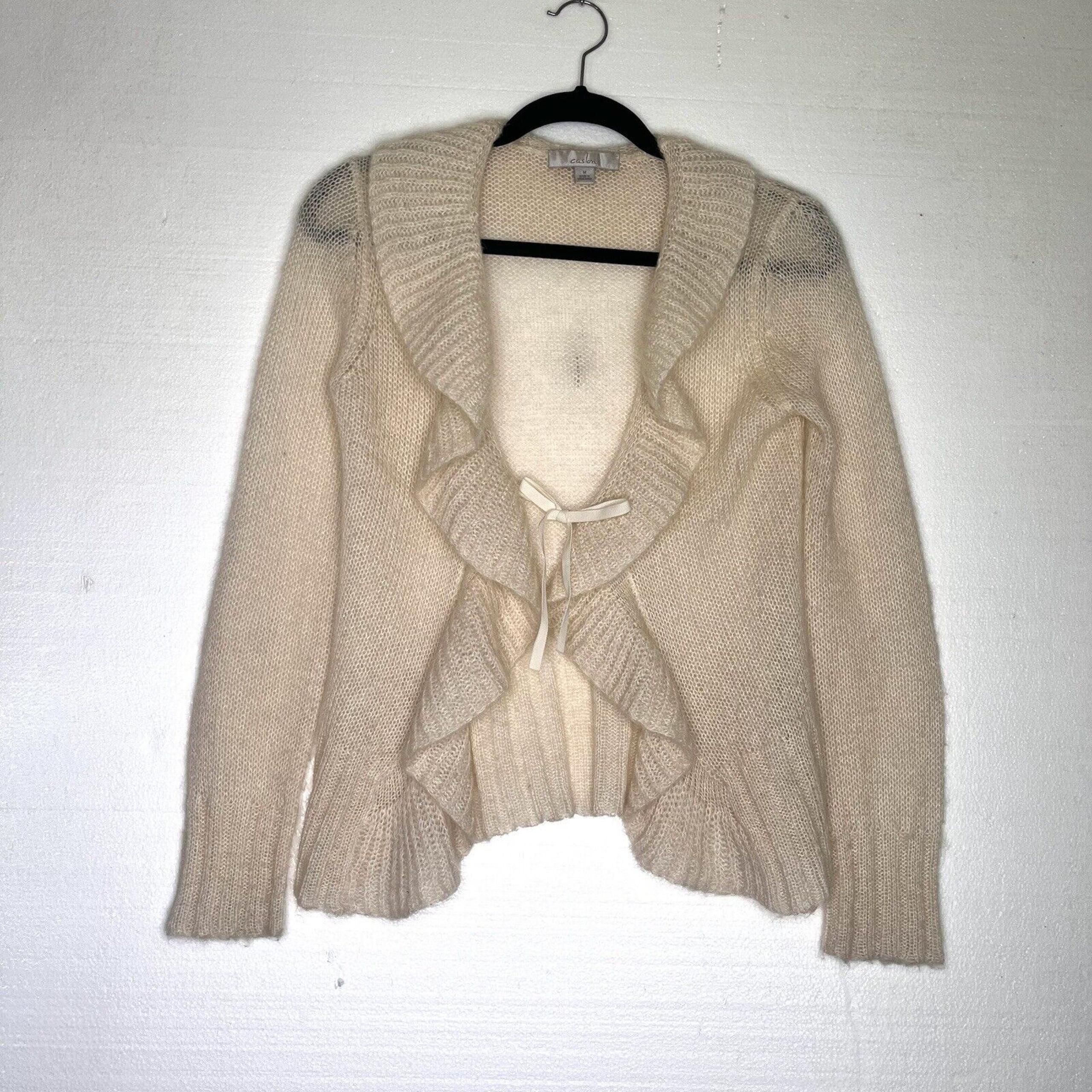 Caslon Ivory Knit Mohair Blend Waterfall Collar Cardigan Sweater size medium