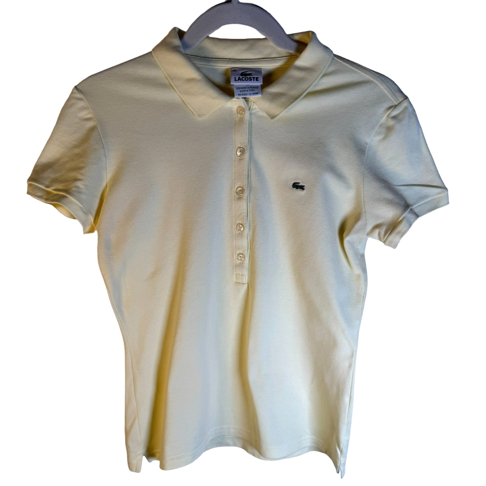 Vintage Women's Short Sleeved 5 Button Polo - Light Yellow, Size 40 Y2K 2000s