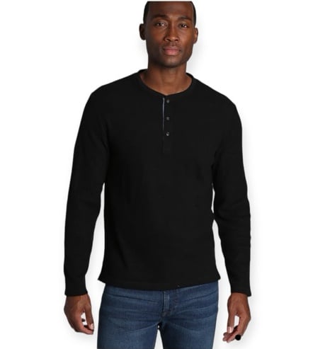 Jachs New York Brushed Waffle Fleece Long Sleeve Henley Shirt Black L