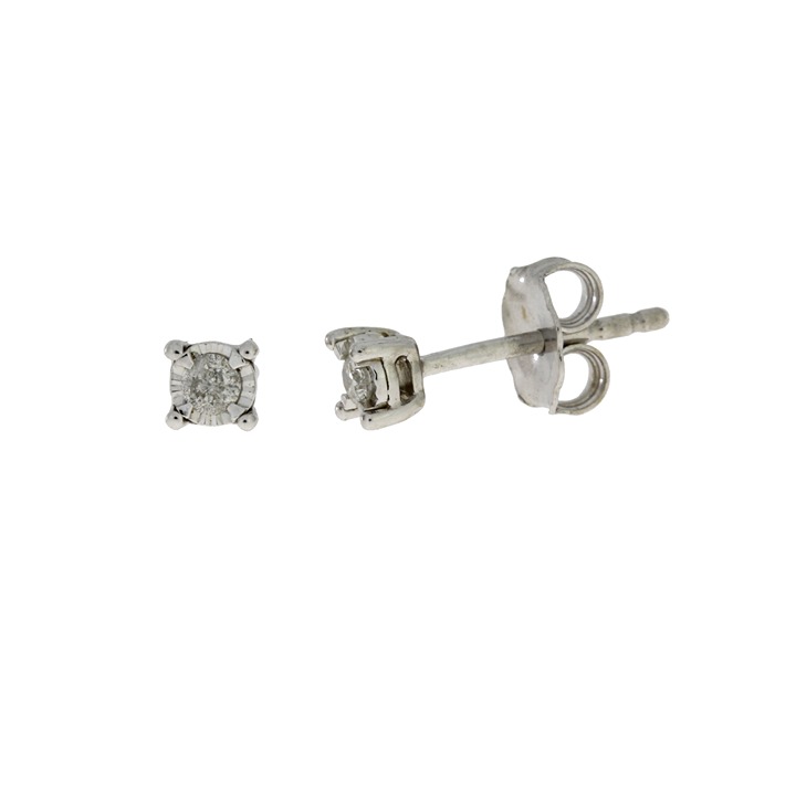 Natural .10ct Diamond Stud Earrings - Sterling Silver - NEW w/Box