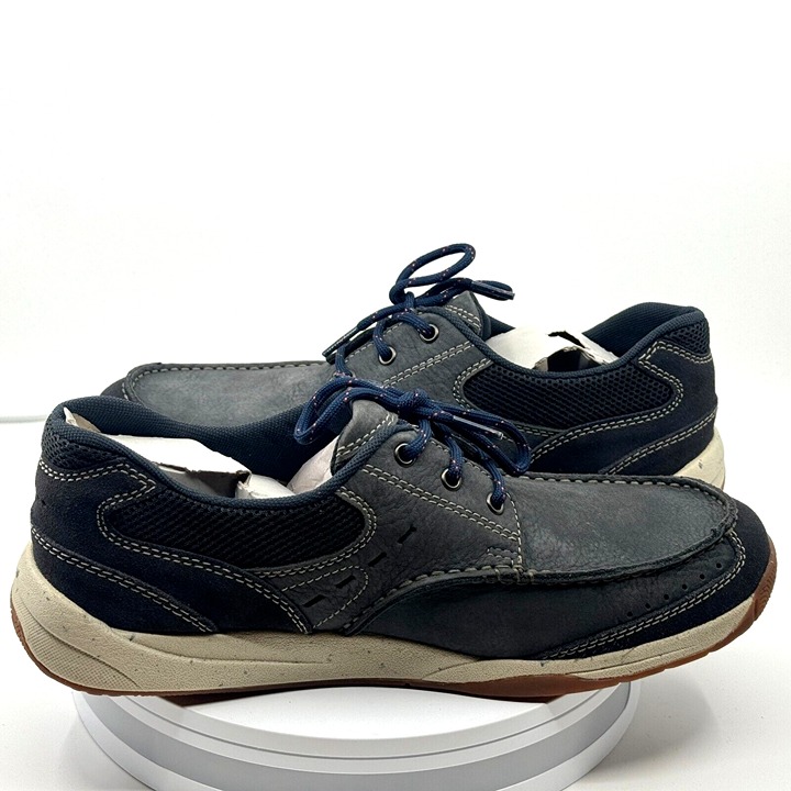 CLARKS Allston Edge Navy Nubuck Boat Shoe, Men's 10, EUR 43, Marine Blue