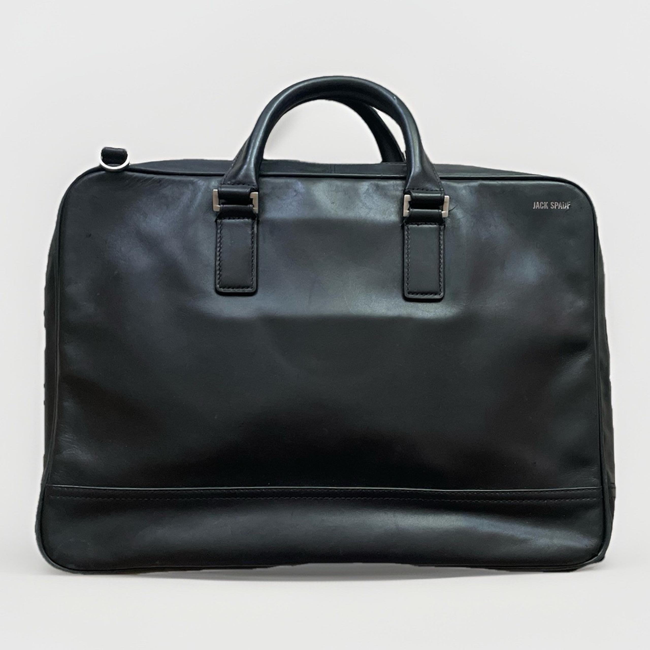 Vtg Jack Spade 100% Leather Laptop Crossbody Briefcase Messenger Black 16"x11"