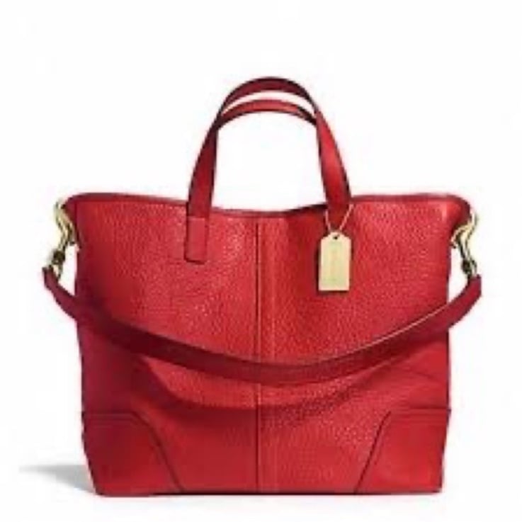 Coach Hadley Luxe Red Pebble Grain Leather Duffle Purse