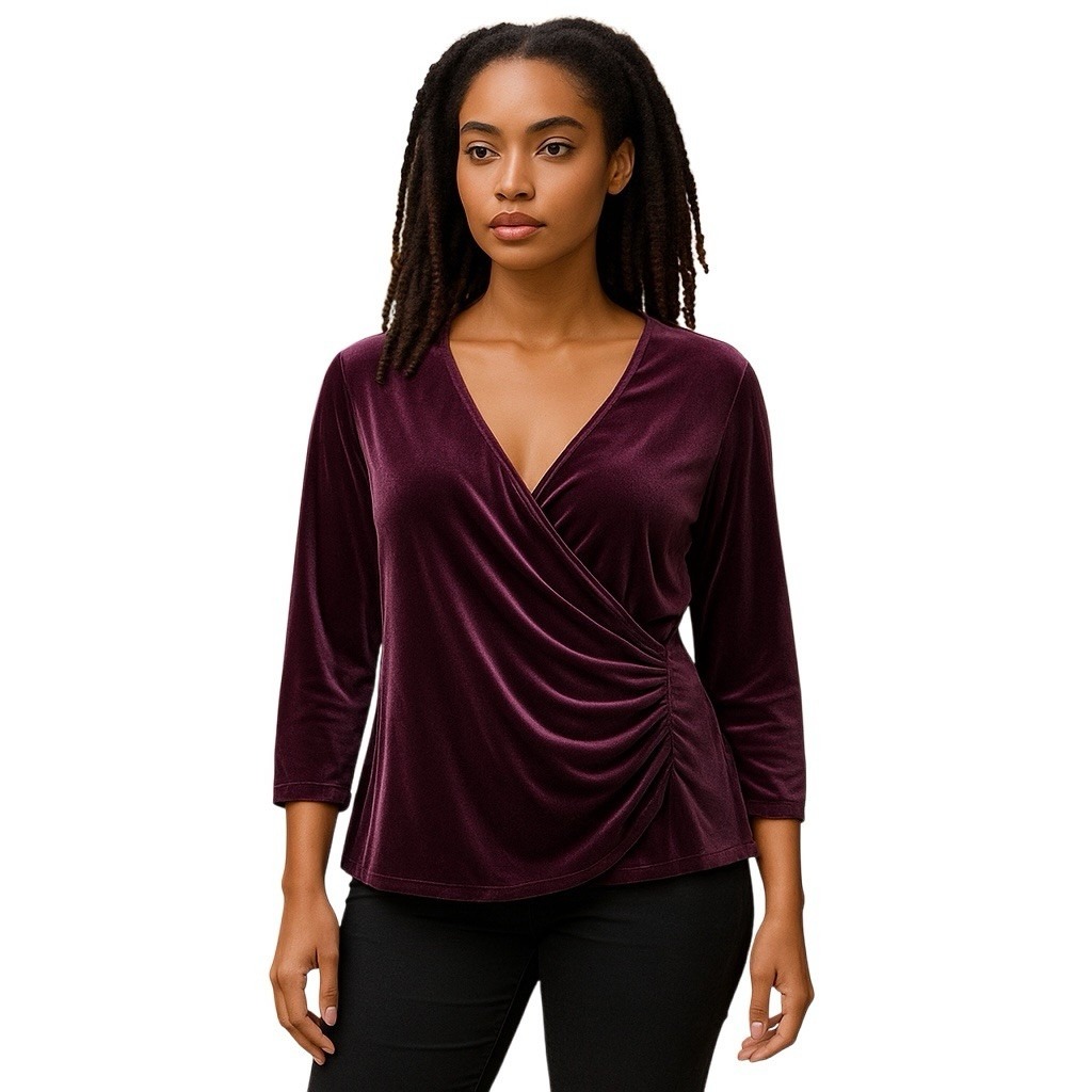 NEW Soft Surroundings Velvet Womens XL Top Sunset Purple Whimsigoth V Neck Wrap
