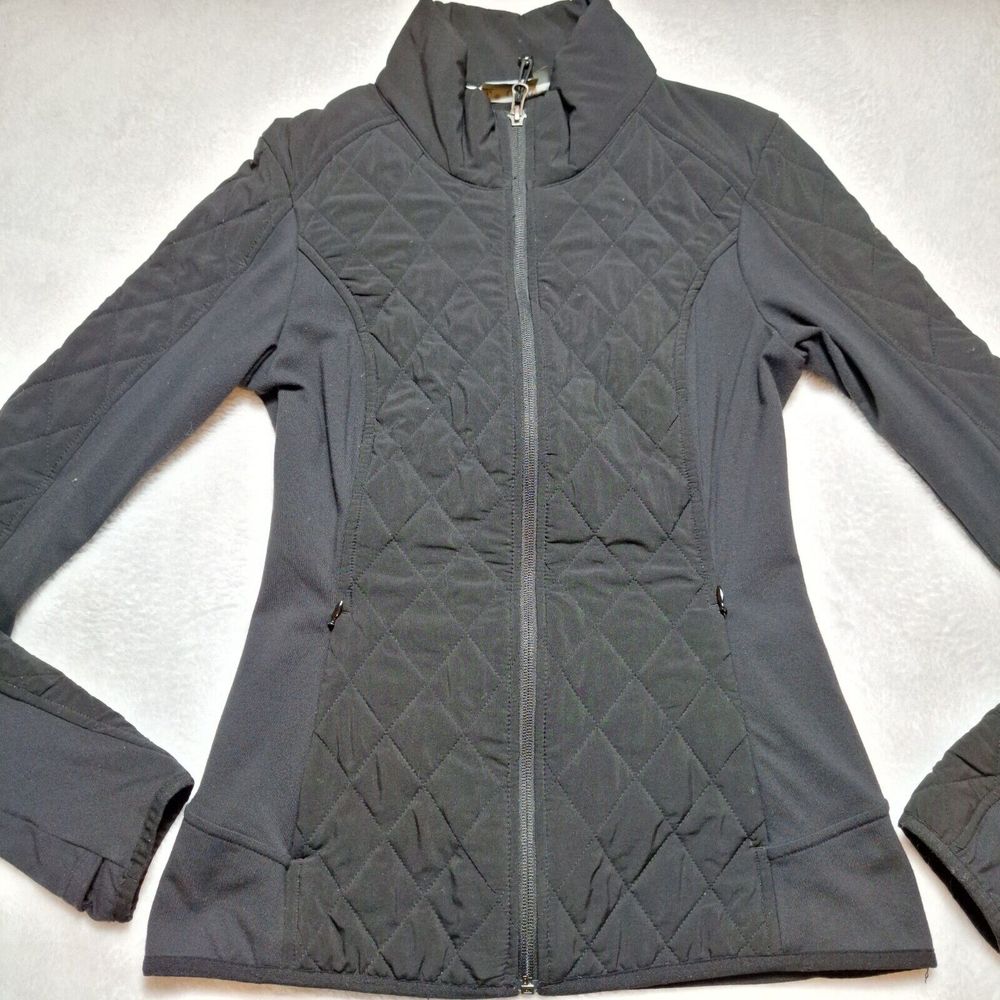 ATHLETA Upside Jacket Sz S Black Quilted Full Zip Softshell Outdoor Athleisure