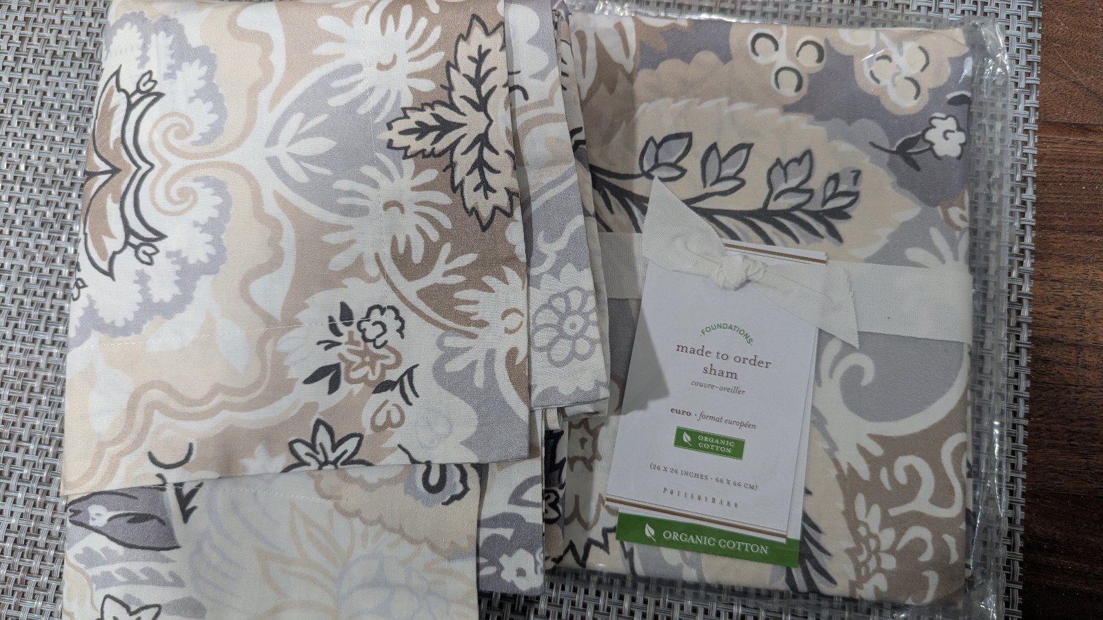 Pottery Barn Celeste Damask Percale two euro shams organic cotton
