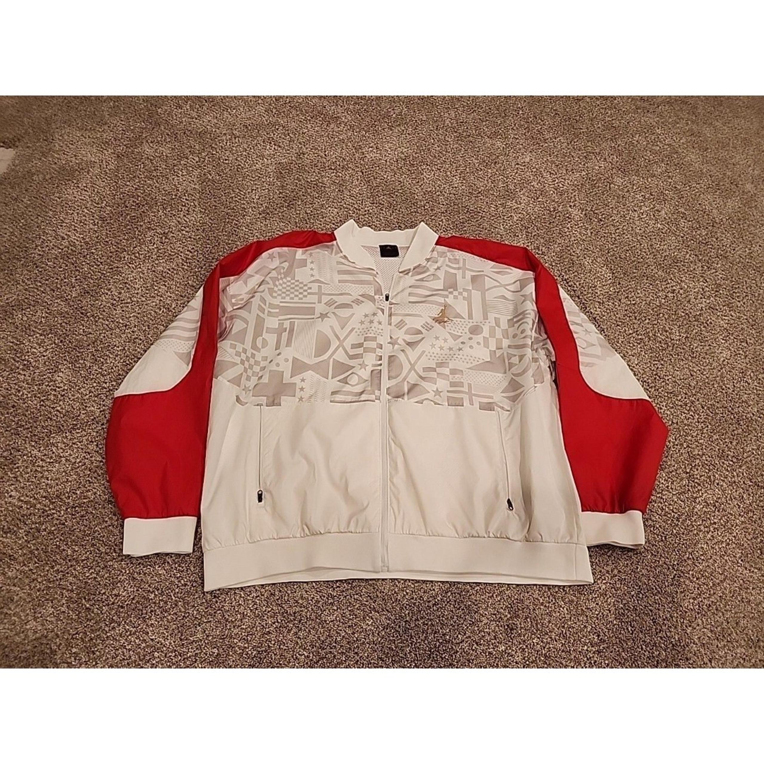 Nike Air Jordan Flight Legacy Jacket White/Red/Gold Mens XXL