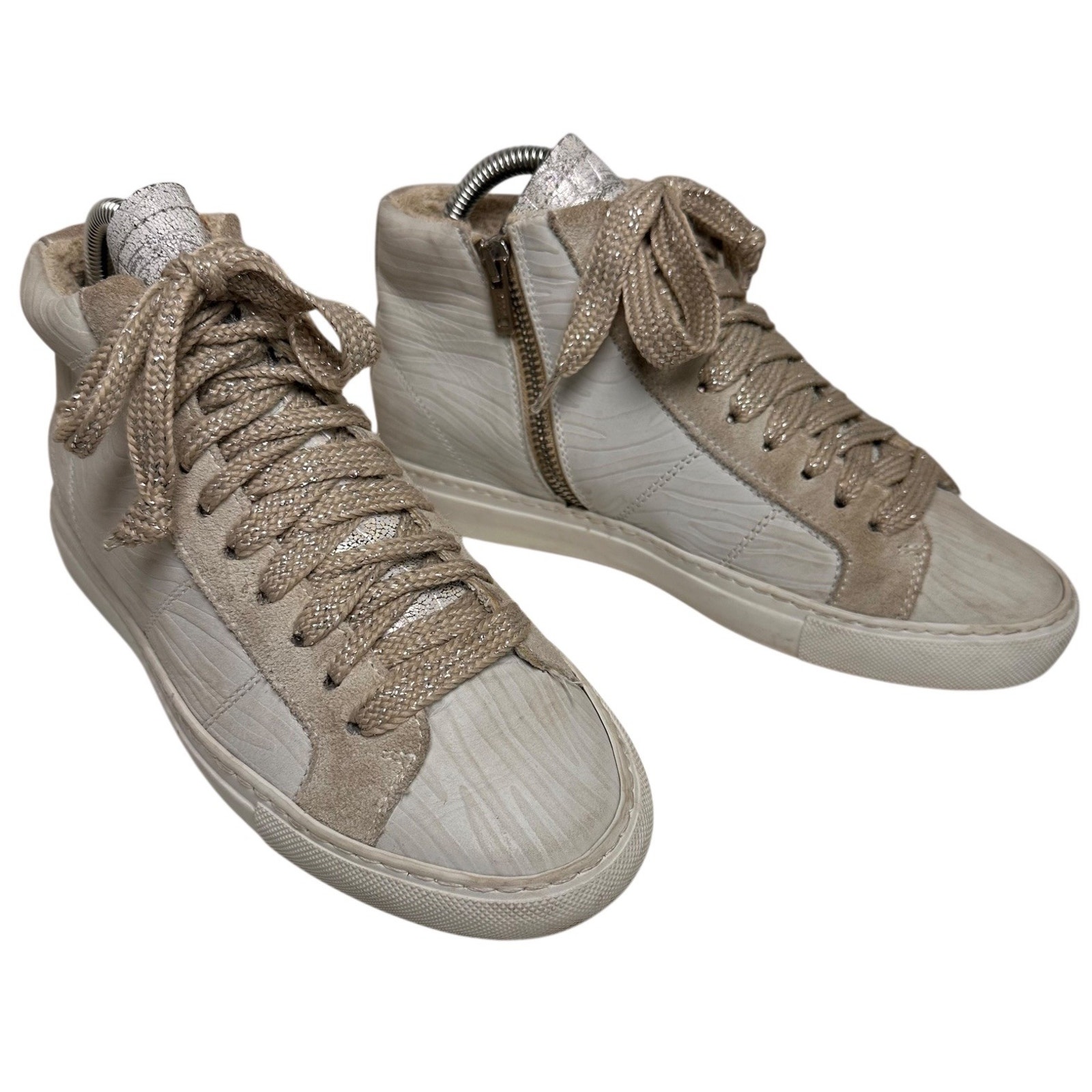 P448 Star Ivory Zebra Embossed Women's Sz EU 37 Leather Hi