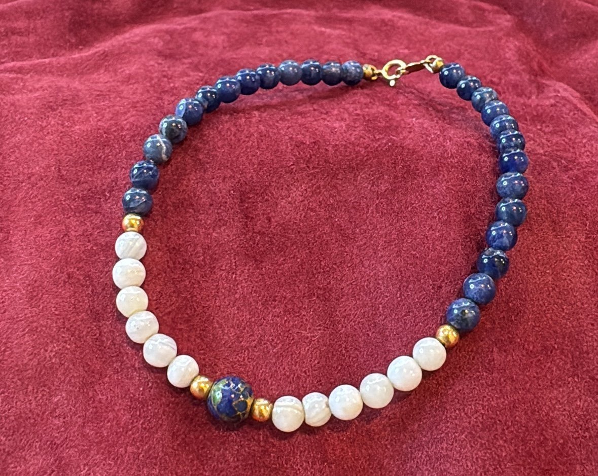 14k Gold Lapis Lazuli Beaded Bracelet