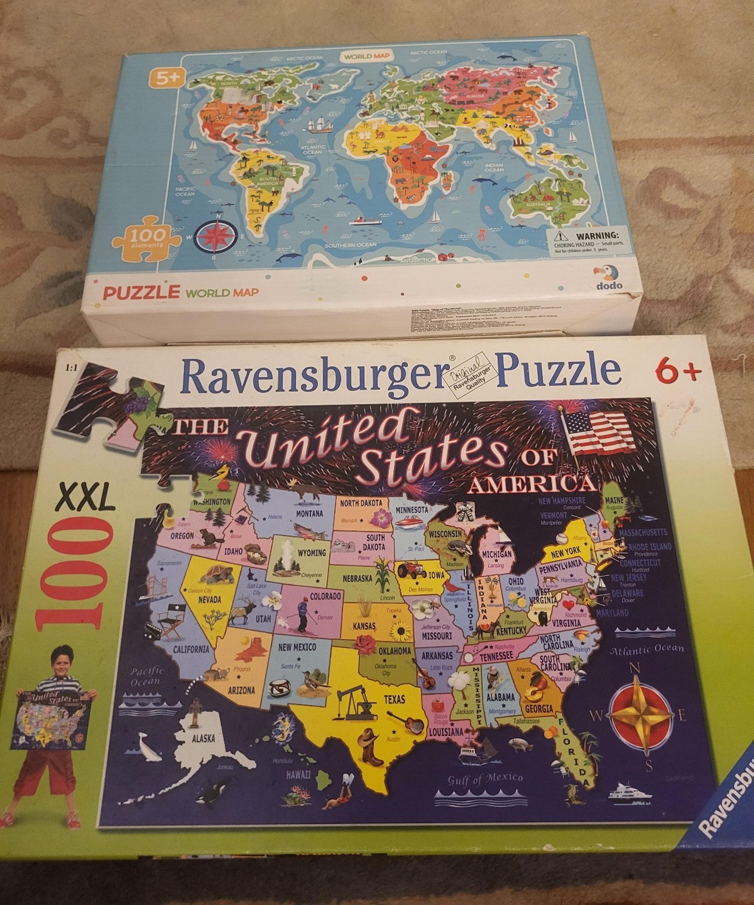 Set of puzzle World map and the United States of America