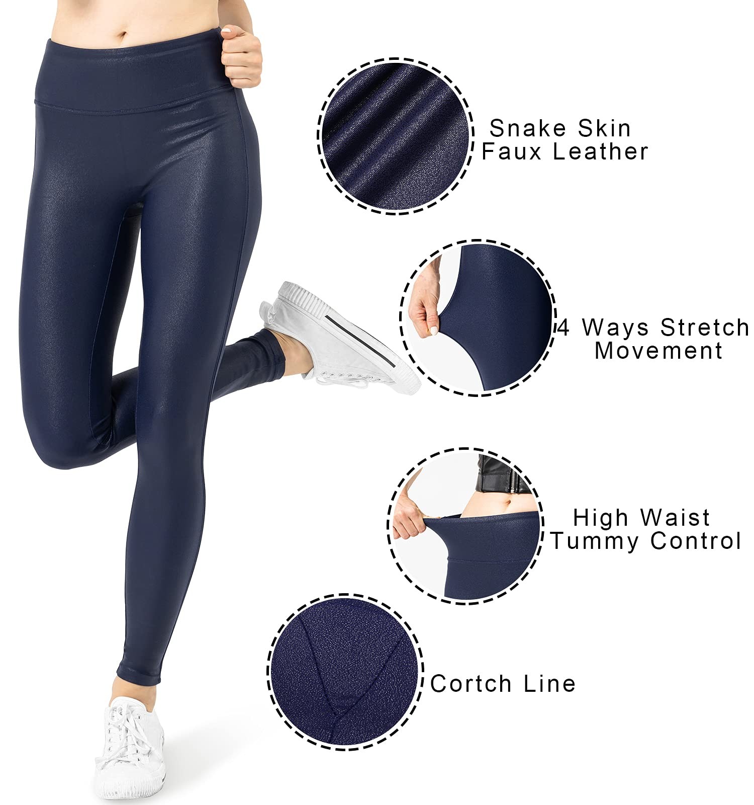 Retro Gong Womens Faux Leather Leggings Stretch High Waisted Pleather Pants