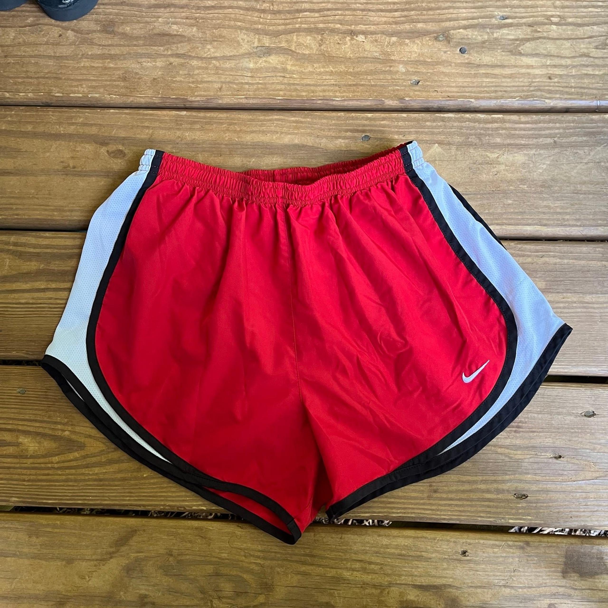 Nike Dri Fit Athletic Shorts Tempo Running Built In Brief  Womens M Red Black Wh