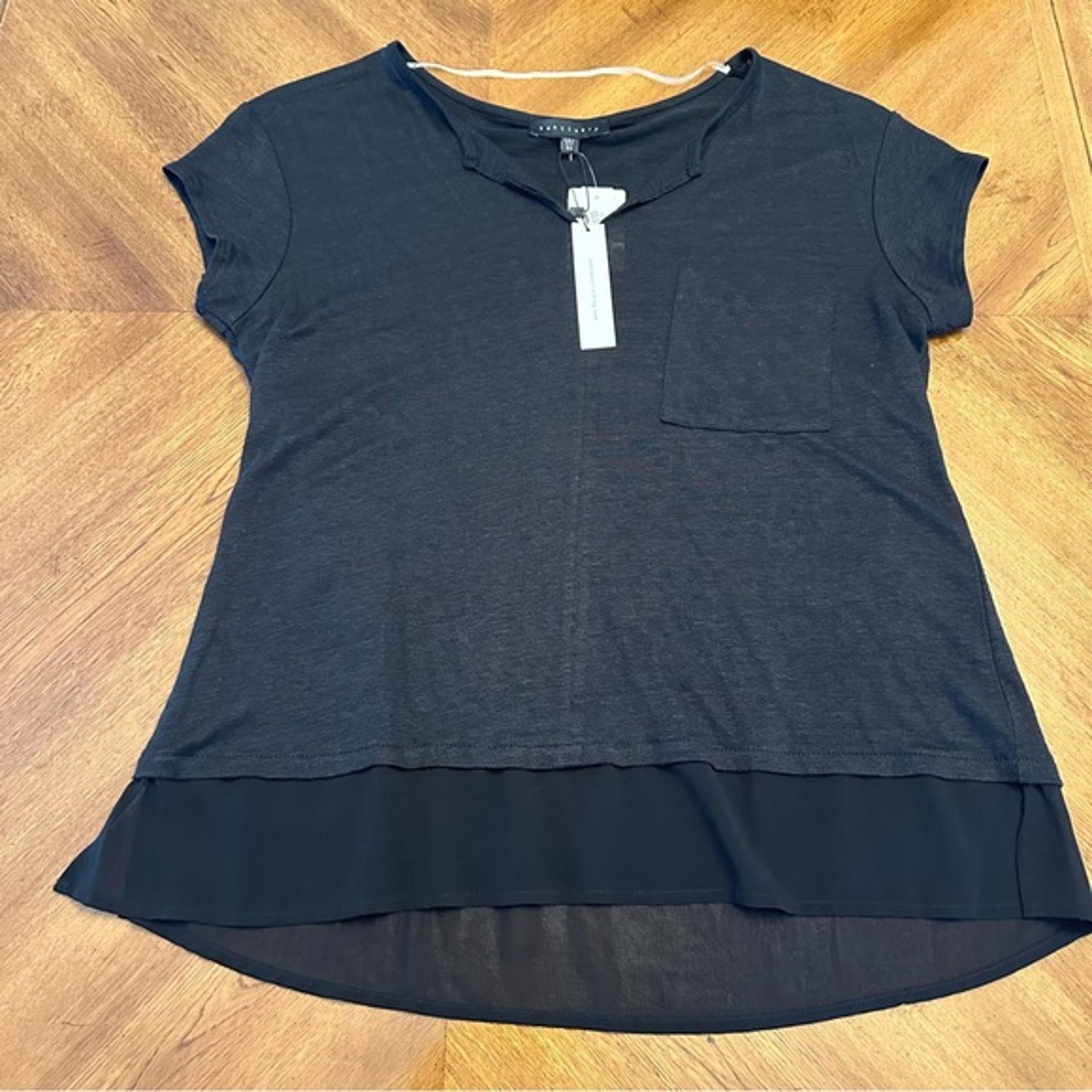 New Sanctuary Linen City Mix Media Short Sleeve Black Tee, Size XL, Women's Top